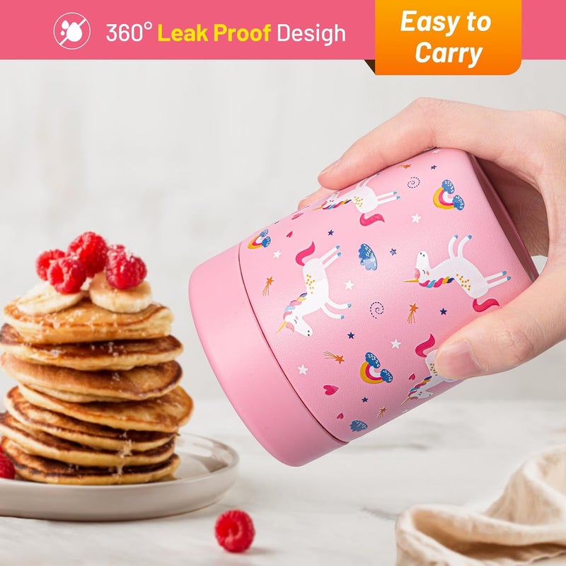 Charcy 9oz Stainless Steel Vacuum Insulated Kids Food Jar - Soup Thermo for Hot & Cold Food - Pink Unicorn W - Image 5